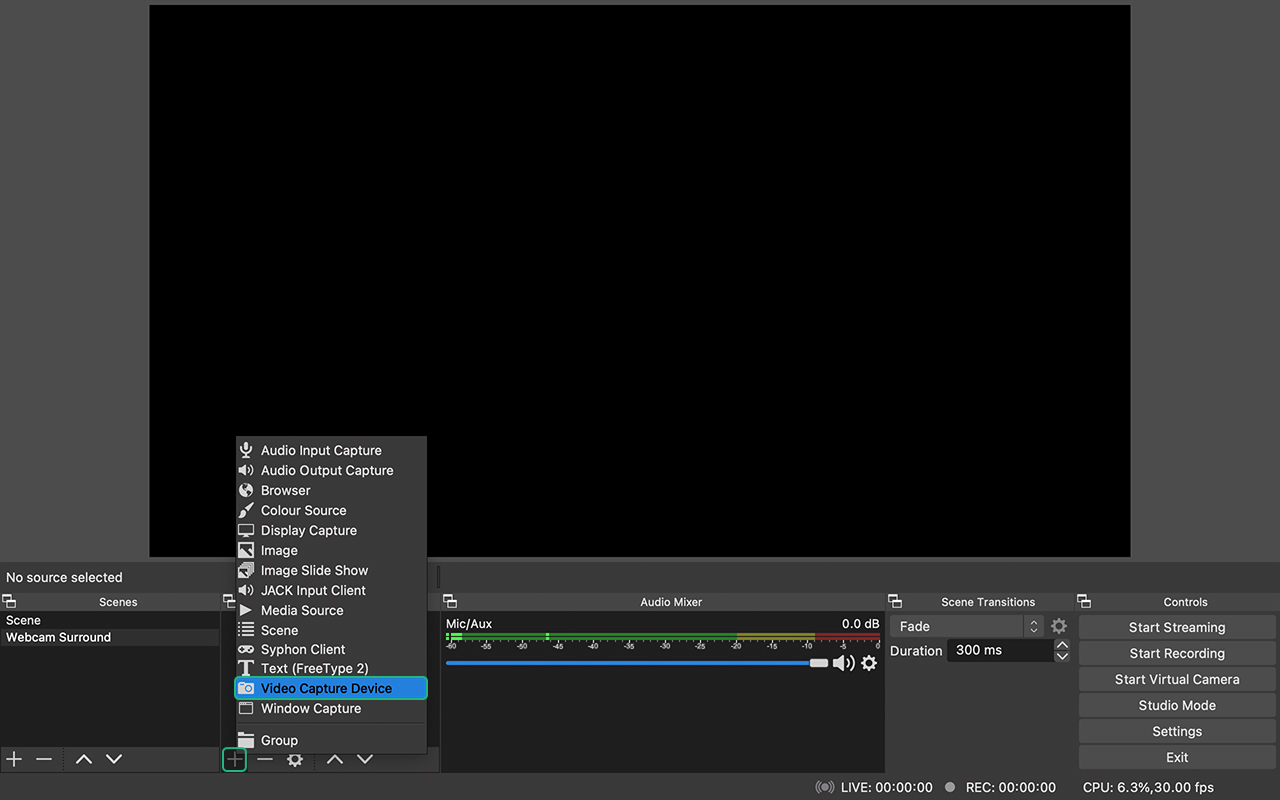 OBS Add Webcam Source